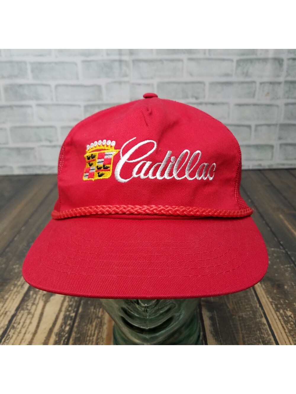 Vintage Cadillac RED Snapback Trucker Rope Cap Adjustable Car Advertising Korea